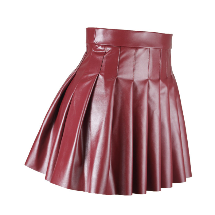 Pleated Ins Sexy PU Leather Skirt