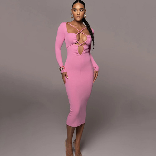 Sexy Hollow Tight Strap Backless Midi Dress