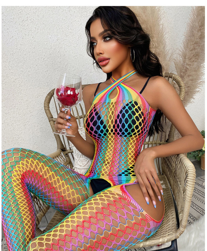 High Stretch See-Through Hollow out Fishnet Sexy colorful bodystock