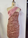 Slant Shoulder Sequins Sexy Dress