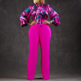 Women Printed Long Sleeve Shirt And Wide Leg Pants Two Piece