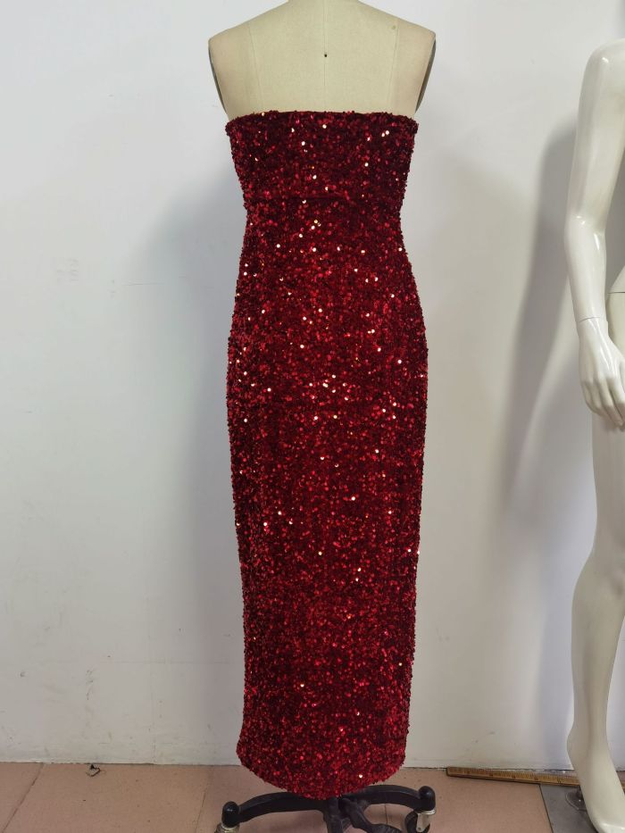 Wrapped Chest Slit Sexy Sequin Dress