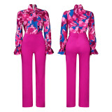 Women Printed Long Sleeve Shirt And Wide Leg Pants Two Piece