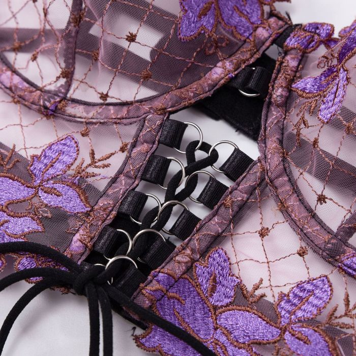 Sexy Femal Flower Embroidery Erotic Bra set