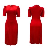 Solid Color Casual Pleated Dress
