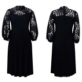 Hollow Out Lace Maxi Pleated Dress