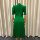 Solid Color Casual Pleated Dress