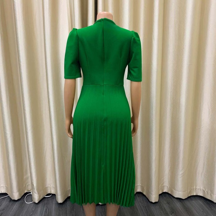 Solid Color Casual Pleated Dress
