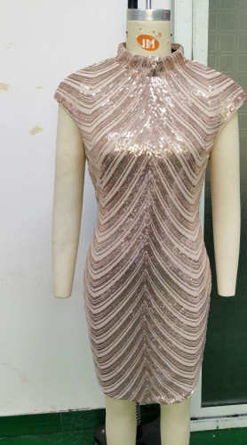 Short Sleeve Sequin Bodycon Dress