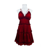 Satin Ruffled Straps Sexy Nightdress Pajamas