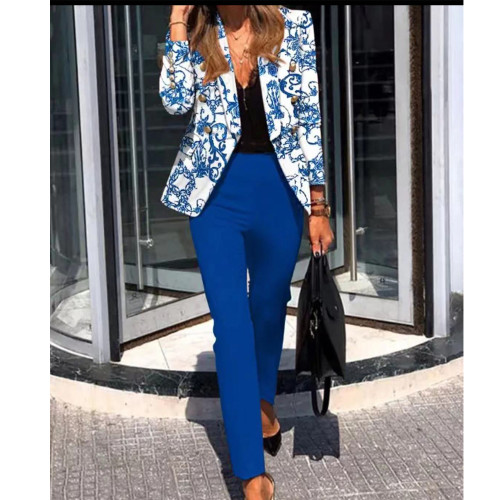 Women'S Fashion Long Sleeve Suit Two Piece Trousers Blazer Set