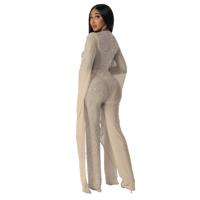 Mesh Sleeve See Through Sexy Jumpsuit Clubwear