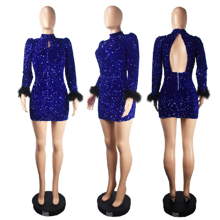 Backless Sequin Bodycon Dress