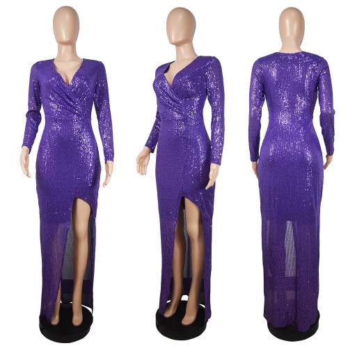 HIgh Tight Sequin Evening Gown