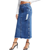 Side Split Denim Midi Skirt