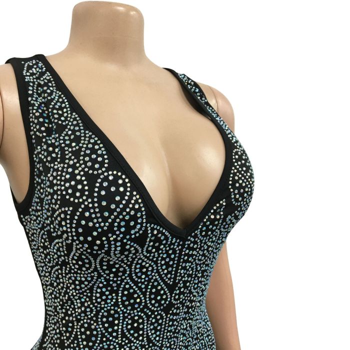 Women mesh Beaded Sleeveless V-Neck Maxi Dress 