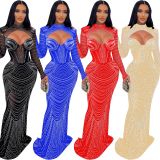 Women Sexy See-Through Beaded Dress