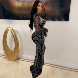 Women Sexy See-Through Beaded Dress