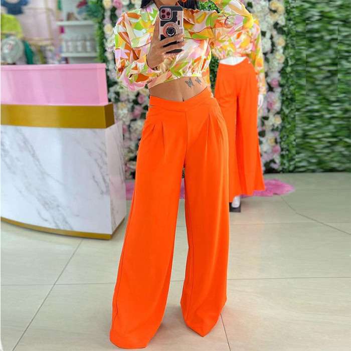 Floral Print Crop Top And Flare Pant Set