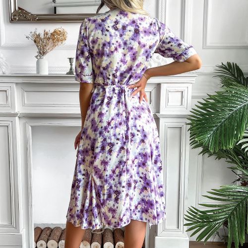 Floral Print Casual Wrap Dress