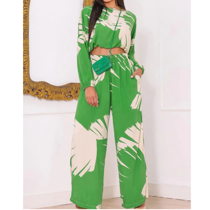 Print Two Piece Wide Leg Set