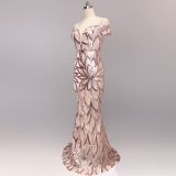 Off Shoulder Long Fishtail Sequin Evening Dress