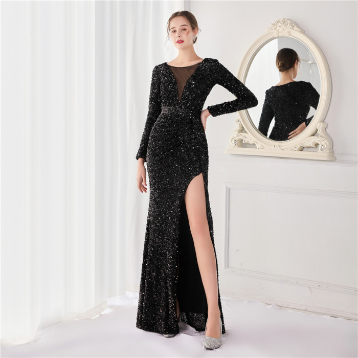 High Slit Sexy Sequin Cocktail Party Dress