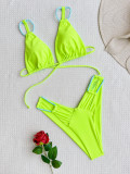 Low Back Swimsuit Sexy Women Lace-Up Solid Color bikini