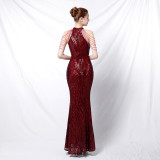 Sequins Scoop Neck Mermaid Evening Dress