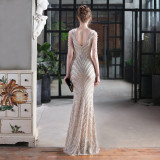 Sequin Chains V-Neck Mermaid Evening Dress