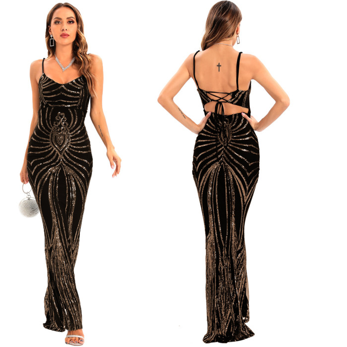 Sleeveless Sexy Sequin Evening Gown