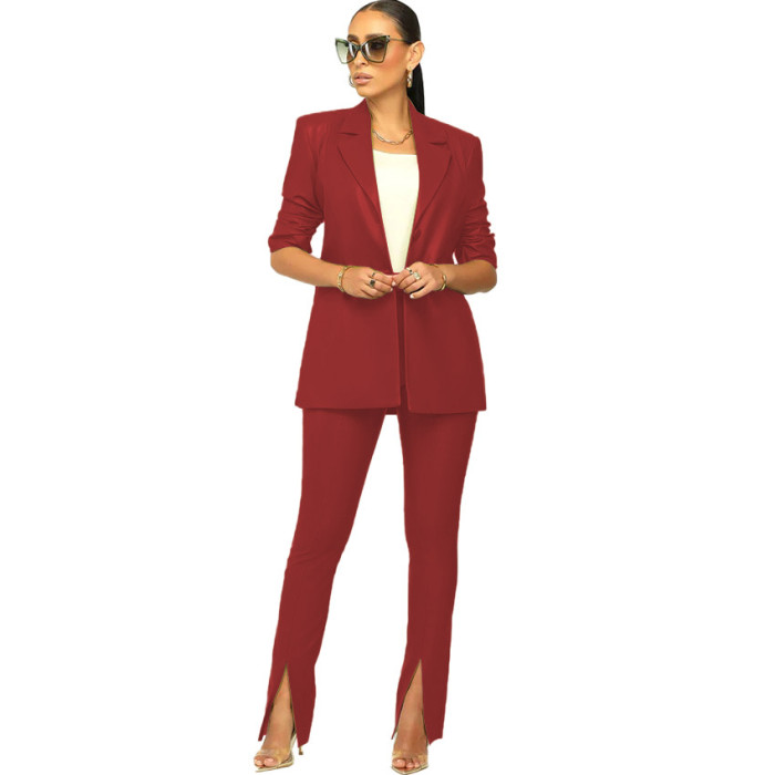 Pu Leather Blazer And Pants 2 Piece Suit