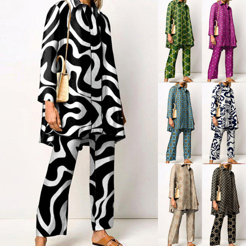 Printed Long Sleeve Fashionable Casual Suit