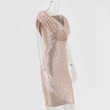 Deep V Neck Sequin Bodycon Midi Dress