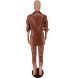 Pu Leather Blazer And Pants 2 Piece Suit