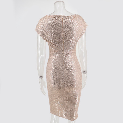 Deep V Neck Sequin Bodycon Midi Dress