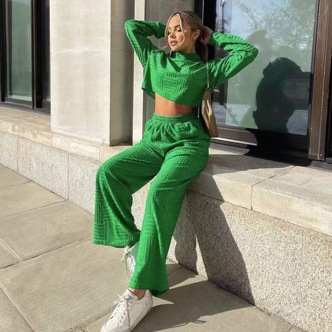 Crop Hoodies Sweatshirt And Flare Pant Set