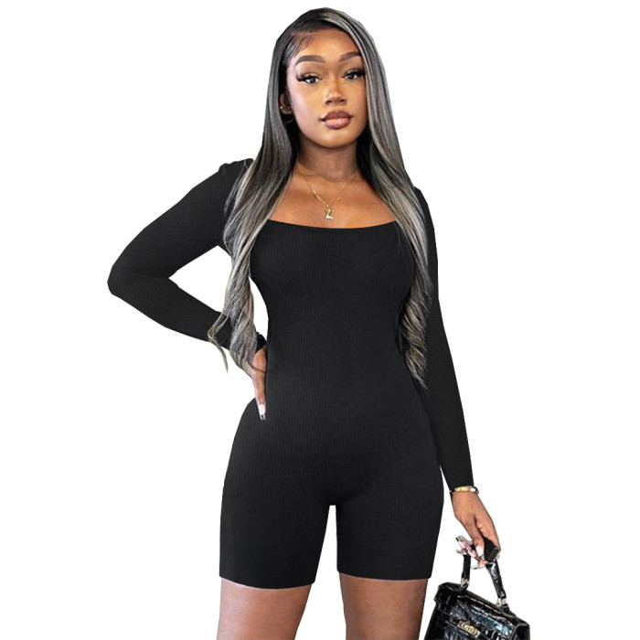 Ribbed Sexy Low Back Romper Jumpsuit