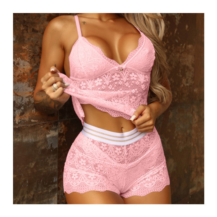 Lace Sexy 2 Piece Short Pajamas Set