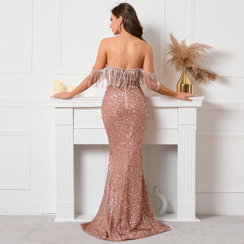 Off Shoulder Sexy Sequin Evening Gown Long Dress