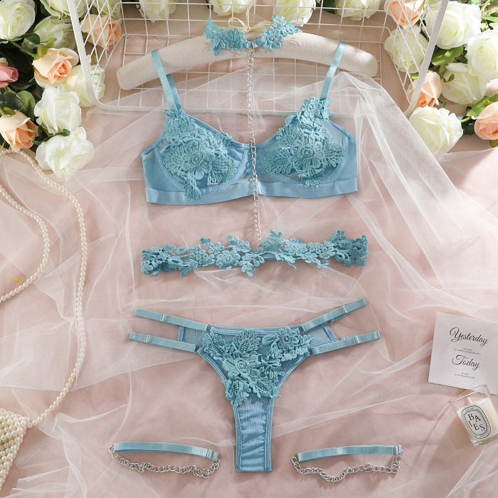 Lace Embroider Sexy Bra And Panty Set
