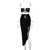 Sexy Bra Top And Slit Skirt Set