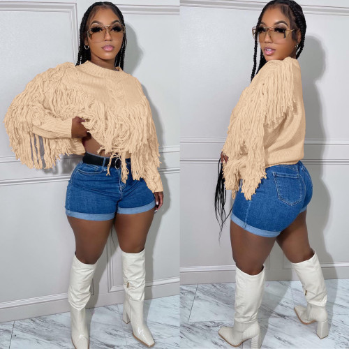  Long Sleeve Tassel Knitted Sweater 