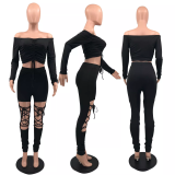 Crop Top 2 Piece Lace Up Pant Set