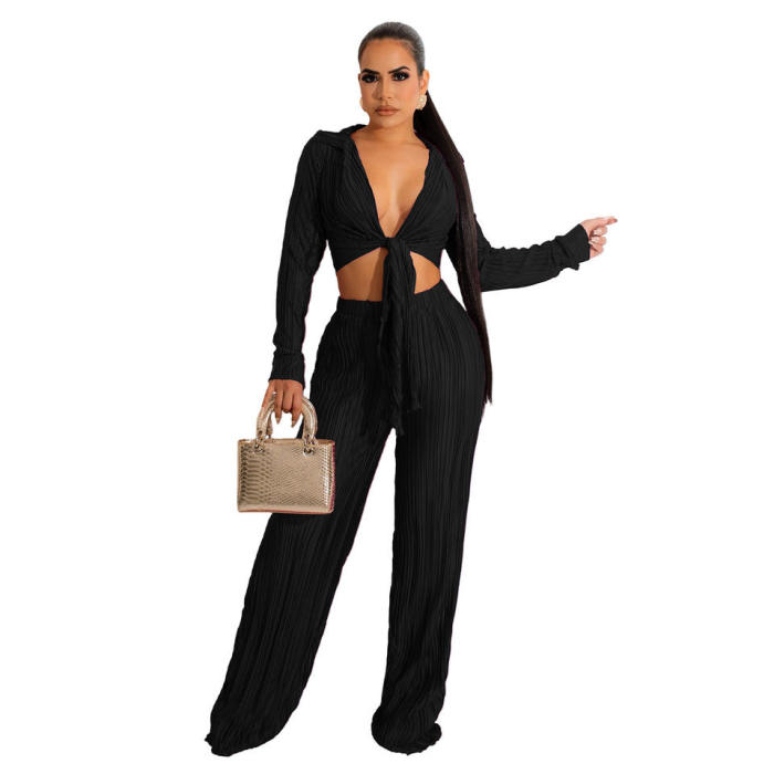 V Neck Crop Top And Wide Leg Pants