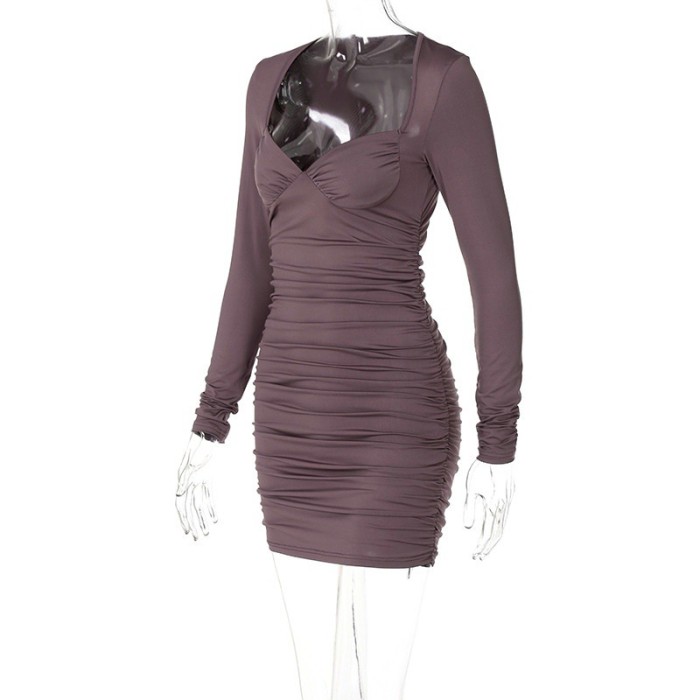 Long Sleeve Mini Dress Sexy Bodycon Solid Fashion Dresses