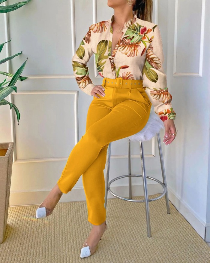 Print Blouse And Long Pant 2 Piece Suit