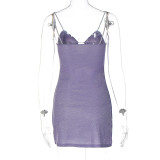 Women Bright  Sleeveless Backless Spaghetti Strap Halter Mini Dress