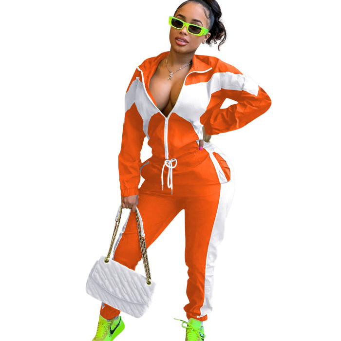 Color Block Zipper Tracksuit Jogging Suit