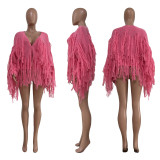 Women Solid Color Knitting Fringe Jacket